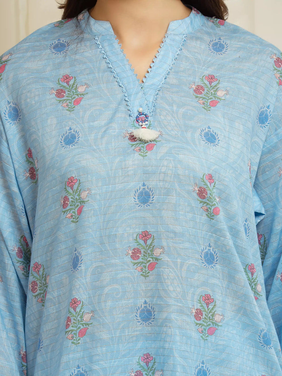 edenrobe Merak Printed Zari Lawn Unstitched 3Pc Suit EWU6M6-052