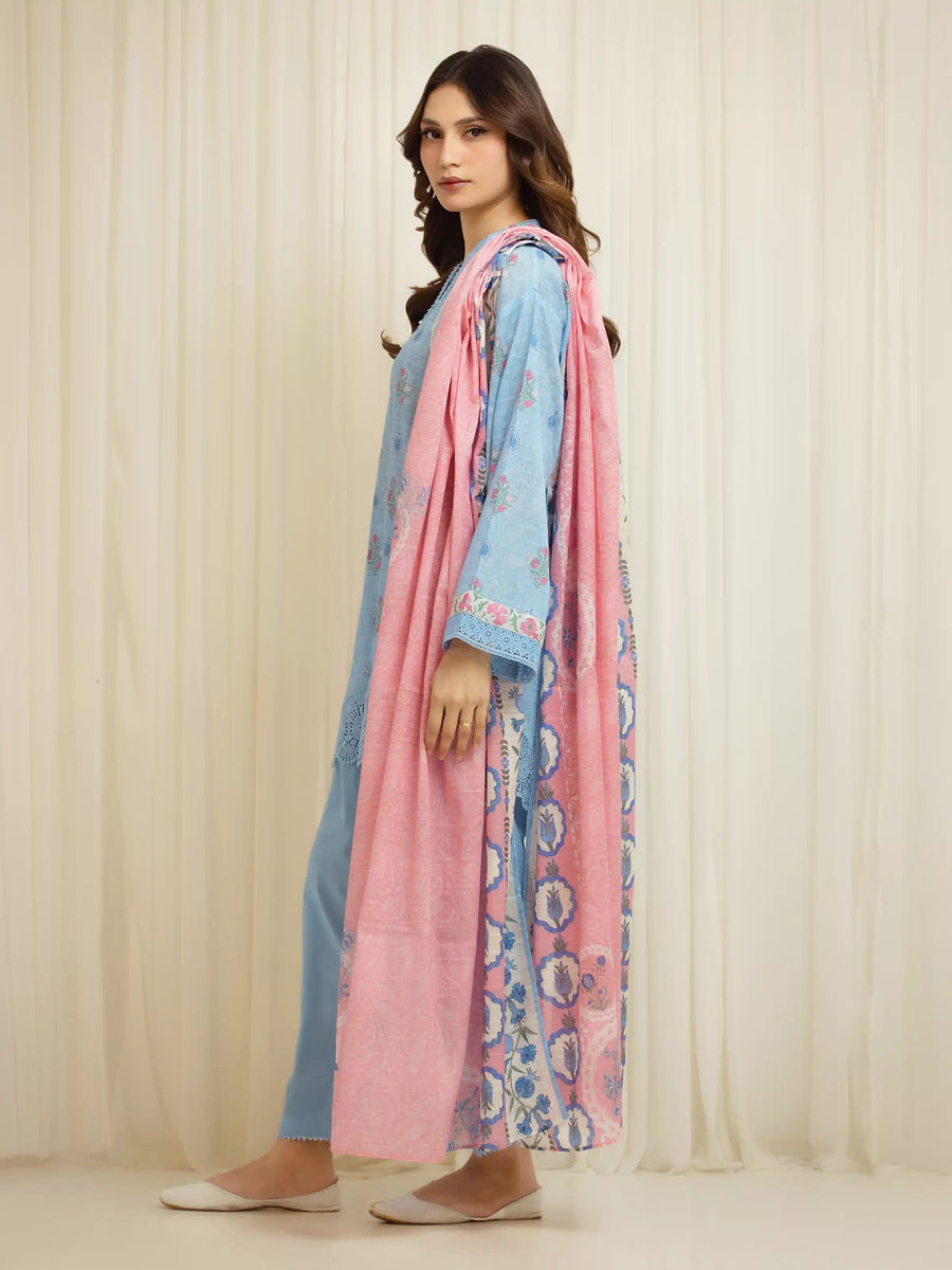 edenrobe Merak Printed Zari Lawn Unstitched 3Pc Suit EWU6M6-052