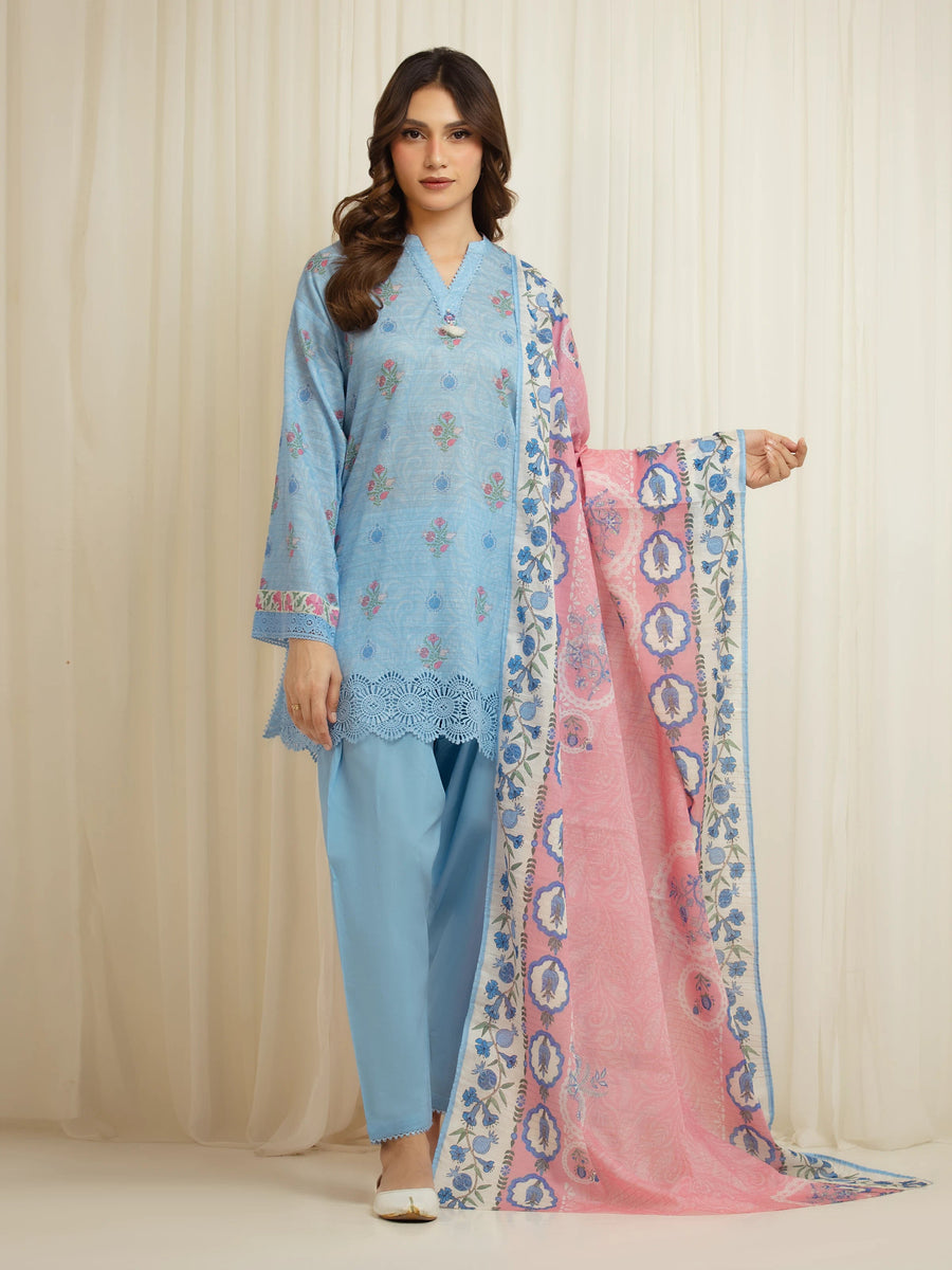 edenrobe Merak Printed Zari Lawn Unstitched 3Pc Suit EWU6M6-052