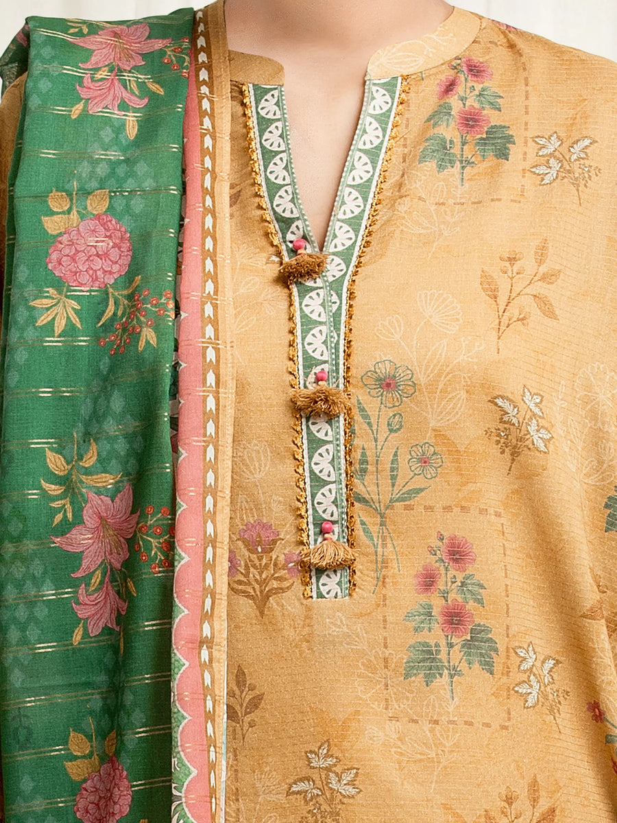 edenrobe Merak Printed Zari Lawn Unstitched 3Pc Suit EWU6M6-053