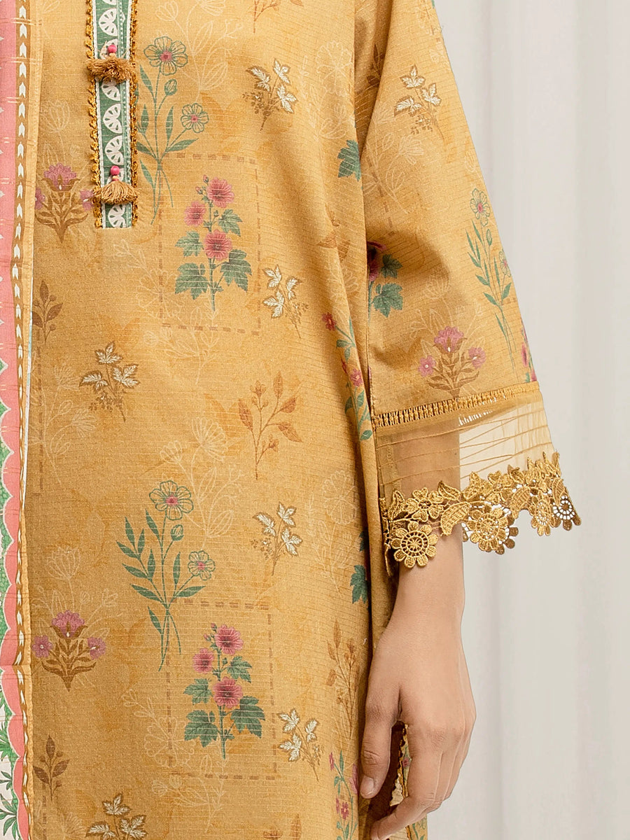 edenrobe Merak Printed Zari Lawn Unstitched 3Pc Suit EWU6M6-053
