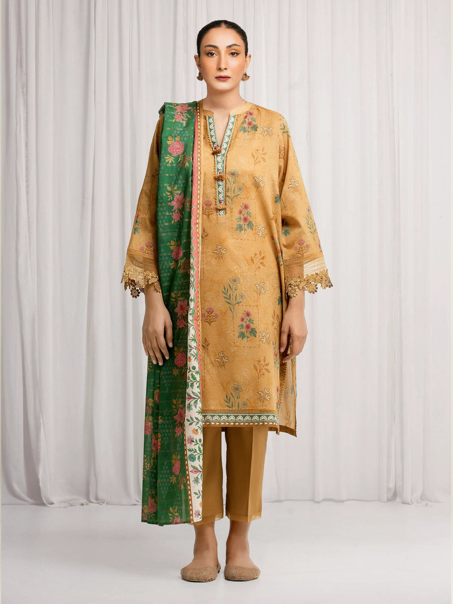 edenrobe Merak Printed Zari Lawn Unstitched 3Pc Suit EWU6M6-053