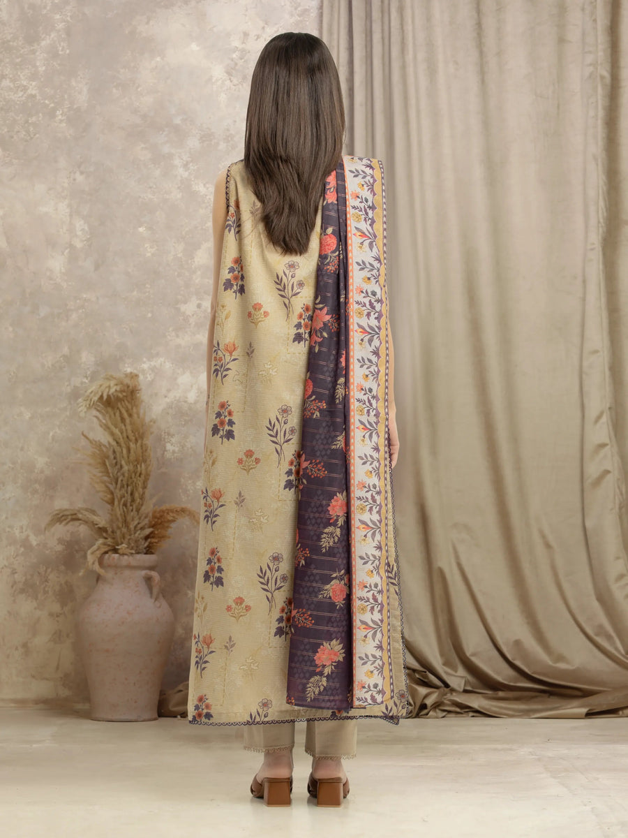 edenrobe Merak Printed Zari Lawn Unstitched 3Pc Suit EWU6M6-054