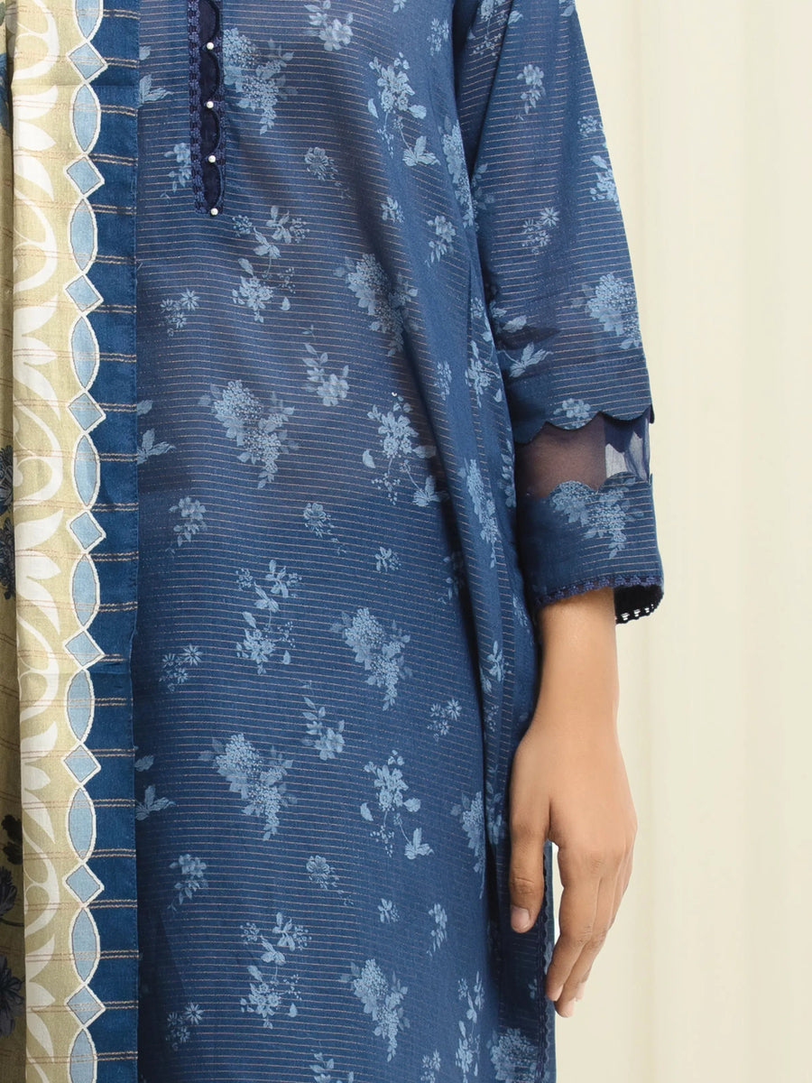 edenrobe Merak Printed Zari Lawn Unstitched 3Pc Suit EWU6M6-055
