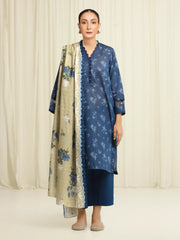 edenrobe Merak Printed Zari Lawn Unstitched 3Pc Suit EWU6M6-055