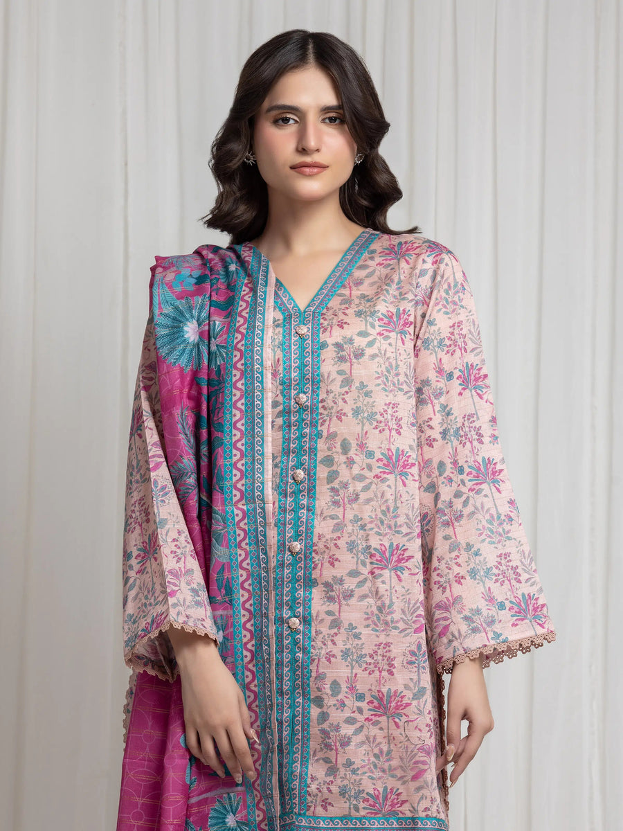 edenrobe Merak Printed Zari Lawn Unstitched 3Pc Suit EWU6M6-056