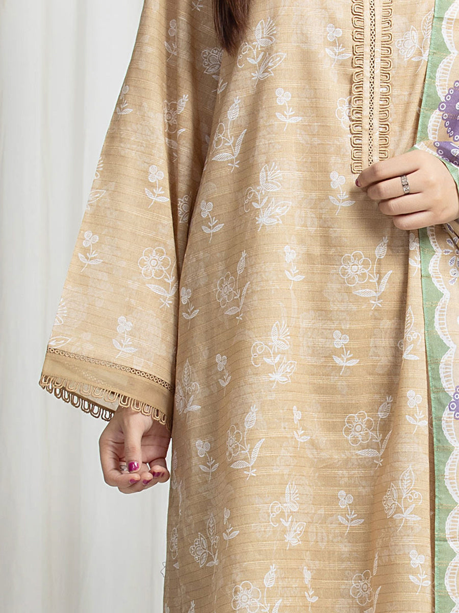 edenrobe Merak Printed Zari Lawn Unstitched 3Pc Suit EWU6M6-057