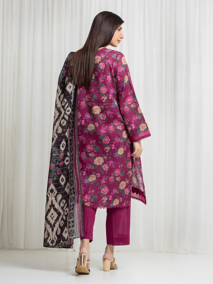 edenrobe Merak Printed Zari Lawn Unstitched 3Pc Suit EWU6M6-058