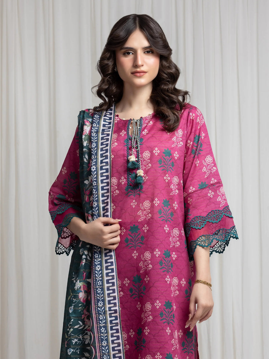 edenrobe Merak Printed Zari Lawn Unstitched 3Pc Suit EWU6M6-059
