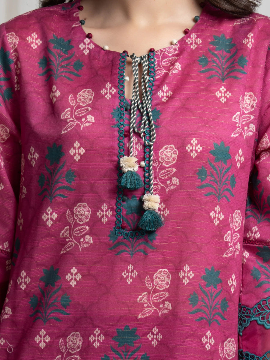 edenrobe Merak Printed Zari Lawn Unstitched 3Pc Suit EWU6M6-059
