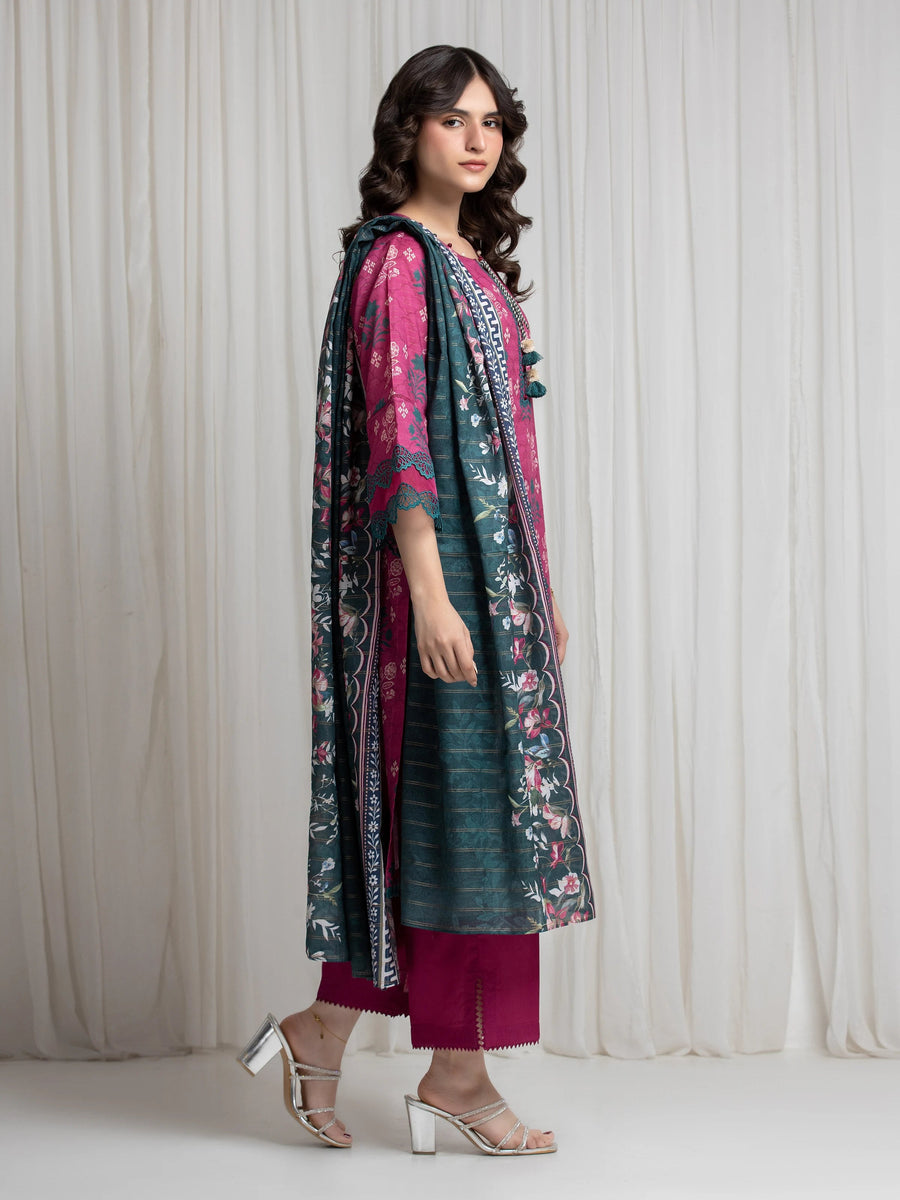edenrobe Merak Printed Zari Lawn Unstitched 3Pc Suit EWU6M6-059
