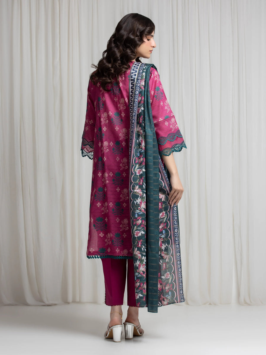 edenrobe Merak Printed Zari Lawn Unstitched 3Pc Suit EWU6M6-059
