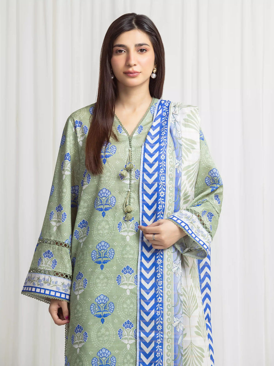 edenrobe Merak Printed Zari Lawn Unstitched 3Pc Suit EWU6M6-060