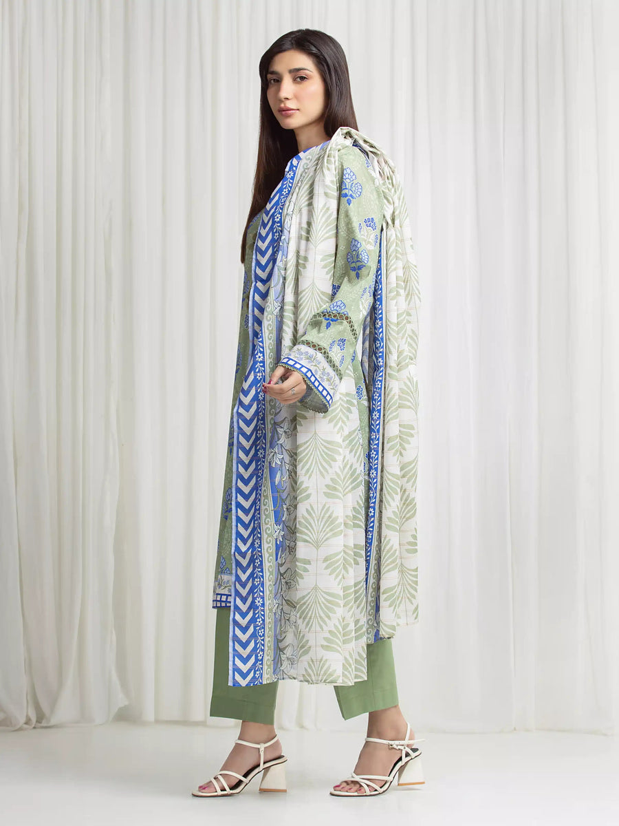 edenrobe Merak Printed Zari Lawn Unstitched 3Pc Suit EWU6M6-060