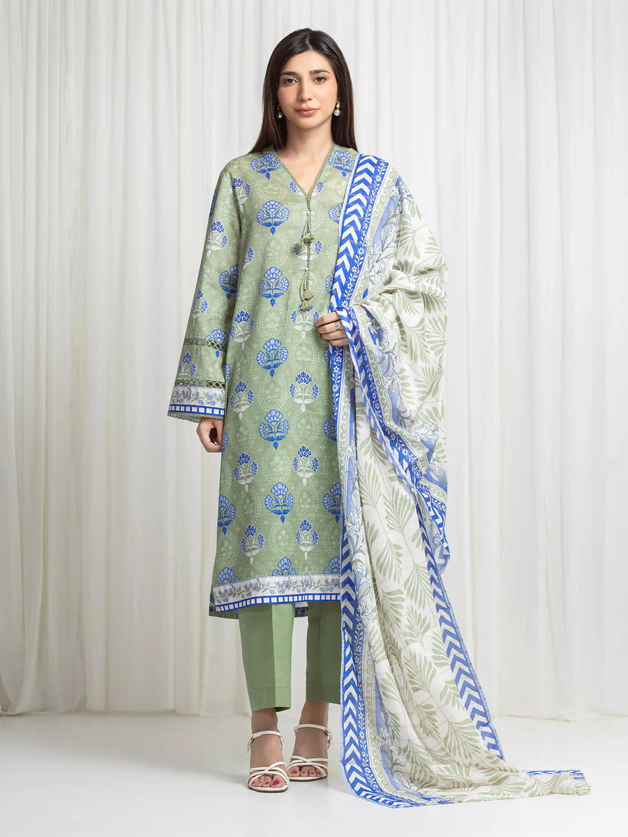 edenrobe Merak Printed Zari Lawn Unstitched 3Pc Suit EWU6M6-060