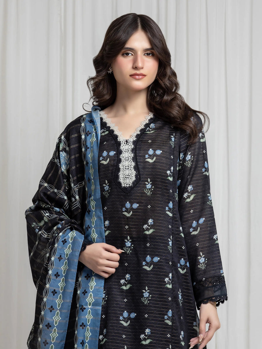 edenrobe Merak Printed Zari Lawn Unstitched 3Pc Suit EWU6M6-061