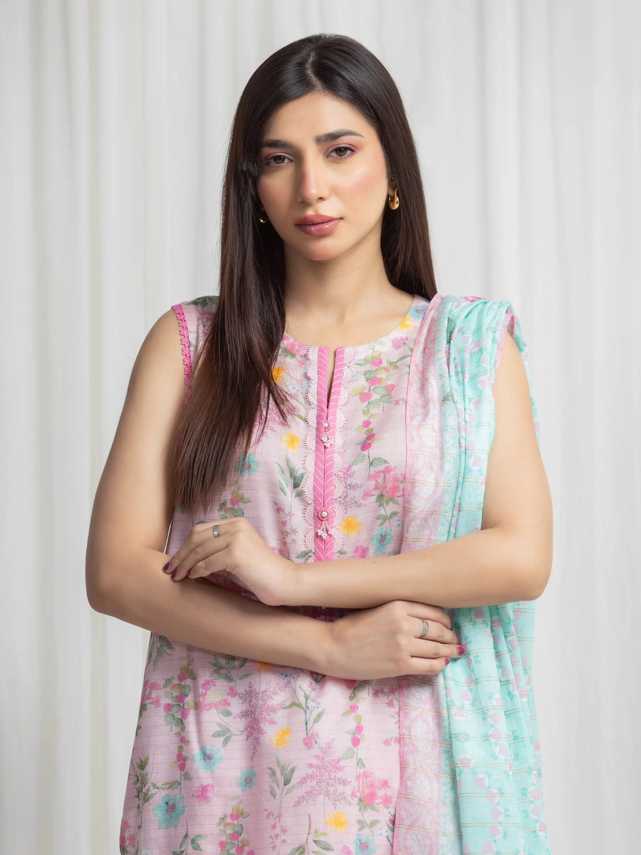 edenrobe Merak Printed Zari Lawn Unstitched 3Pc Suit EWU6M6-062
