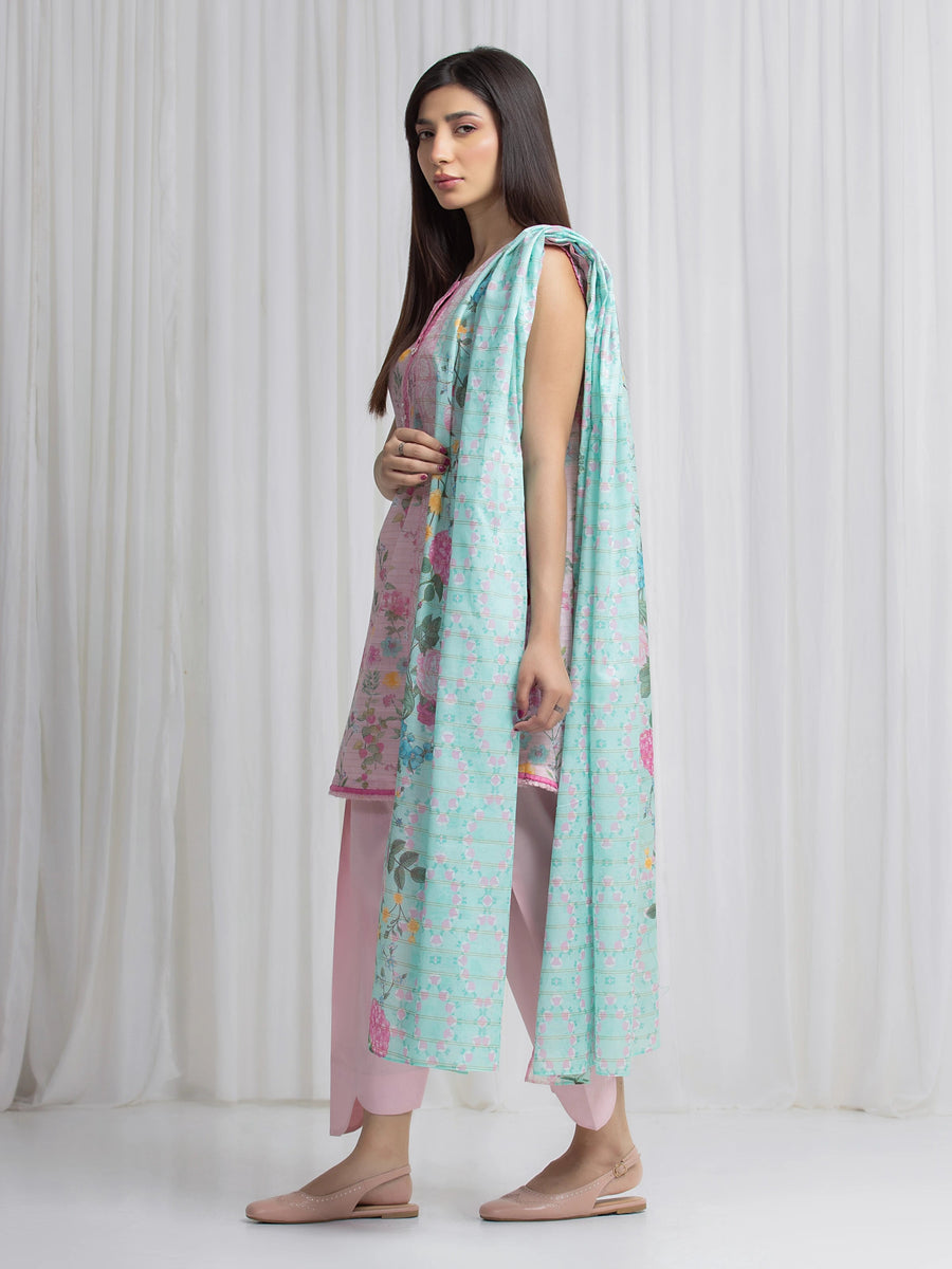 edenrobe Merak Printed Zari Lawn Unstitched 3Pc Suit EWU6M6-062