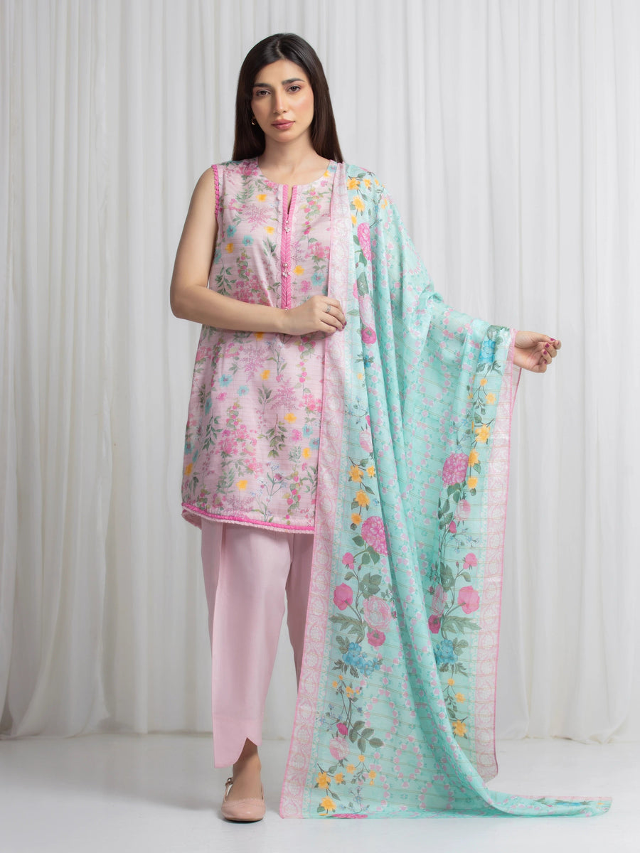 edenrobe Merak Printed Zari Lawn Unstitched 3Pc Suit EWU6M6-062