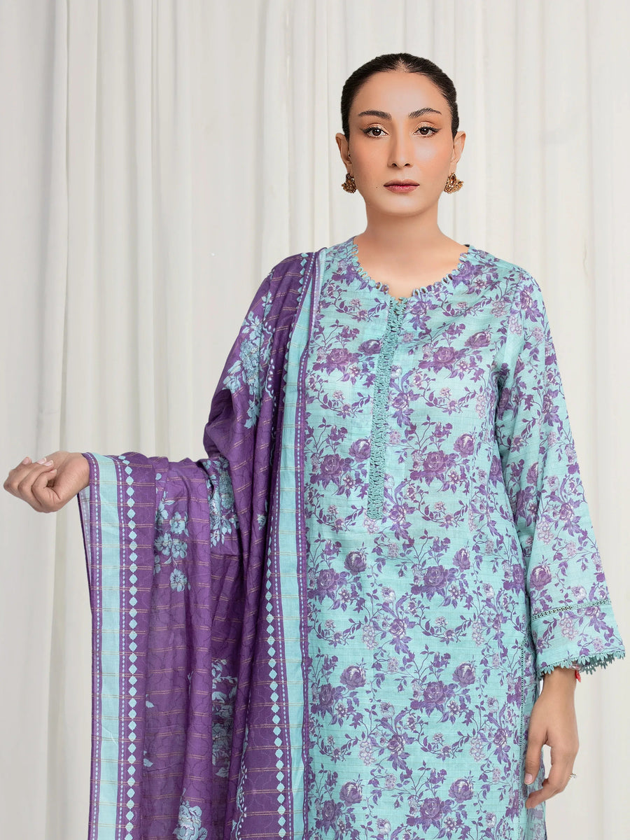 edenrobe Merak Printed Zari Lawn Unstitched 3Pc Suit EWU6M6-064