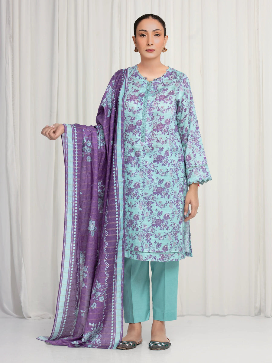 edenrobe Merak Printed Zari Lawn Unstitched 3Pc Suit EWU6M6-064