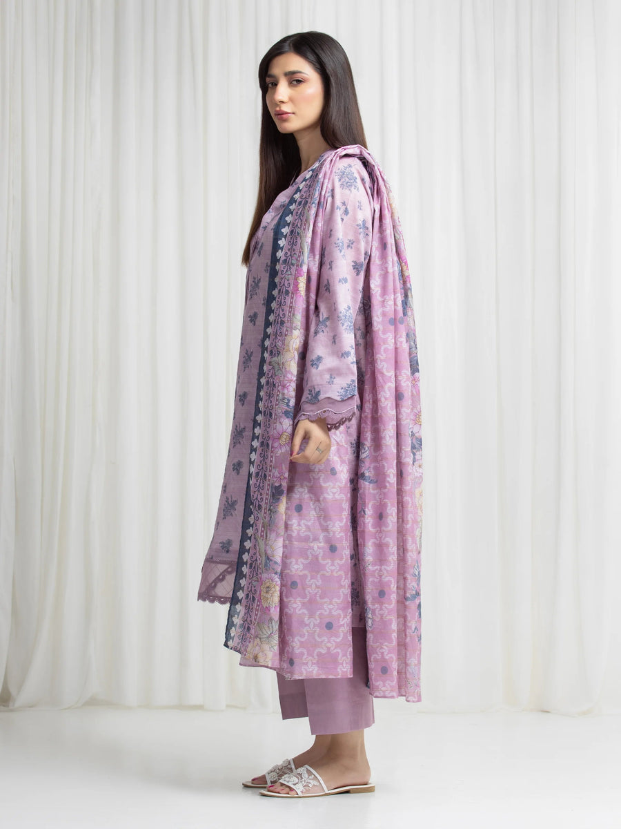 edenrobe Merak Printed Zari Lawn Unstitched 3Pc Suit EWU6M6-067