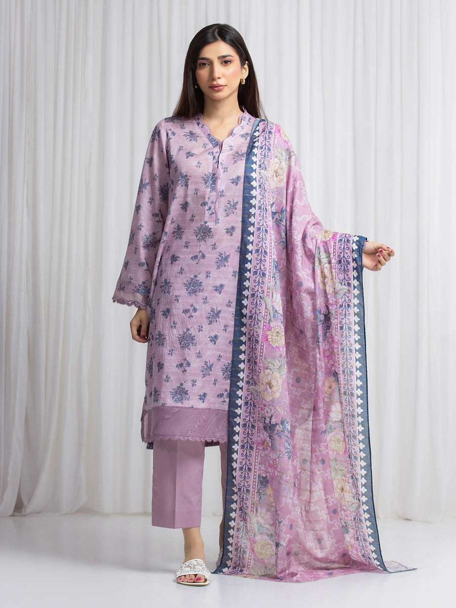 edenrobe Merak Printed Zari Lawn Unstitched 3Pc Suit EWU6M6-067