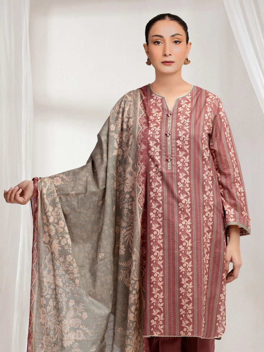 edenrobe Merak Printed Zari Lawn Unstitched 3Pc Suit EWU6M6-068