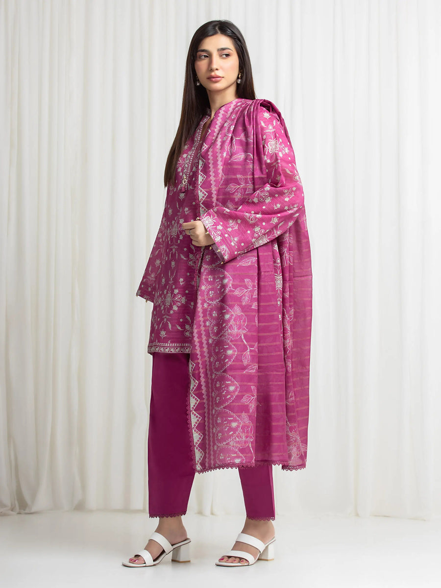 edenrobe Merak Printed Zari Lawn Unstitched 3Pc Suit EWU6M6-070