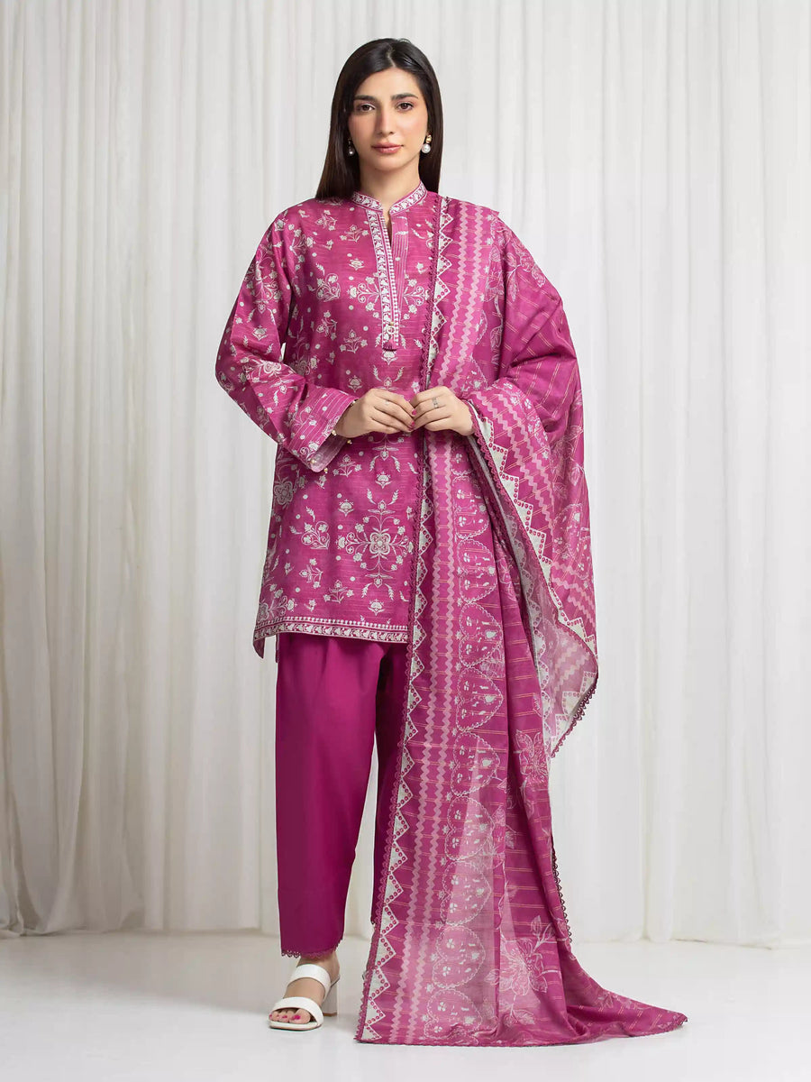 edenrobe Merak Printed Zari Lawn Unstitched 3Pc Suit EWU6M6-070