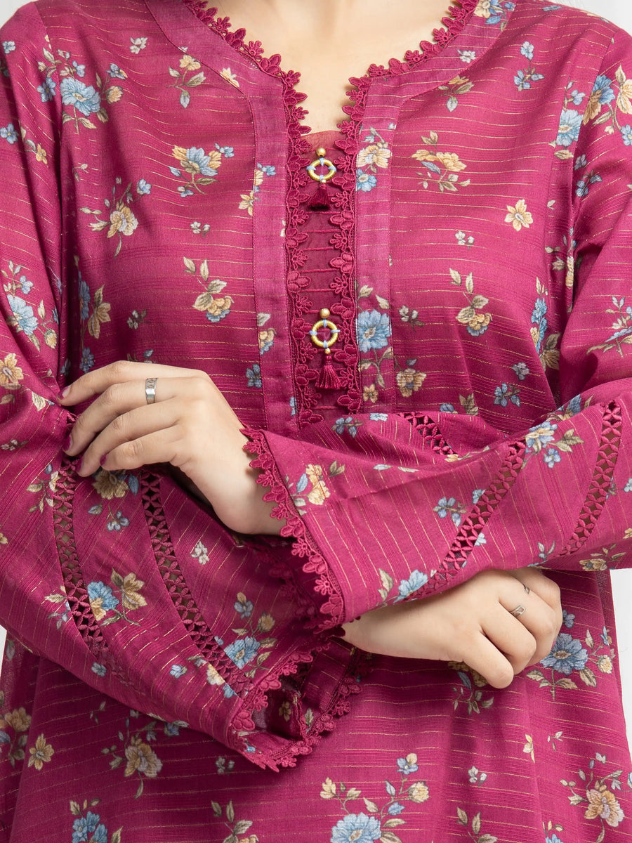 edenrobe Merak Printed Zari Lawn Unstitched 3Pc Suit EWU6M6-071
