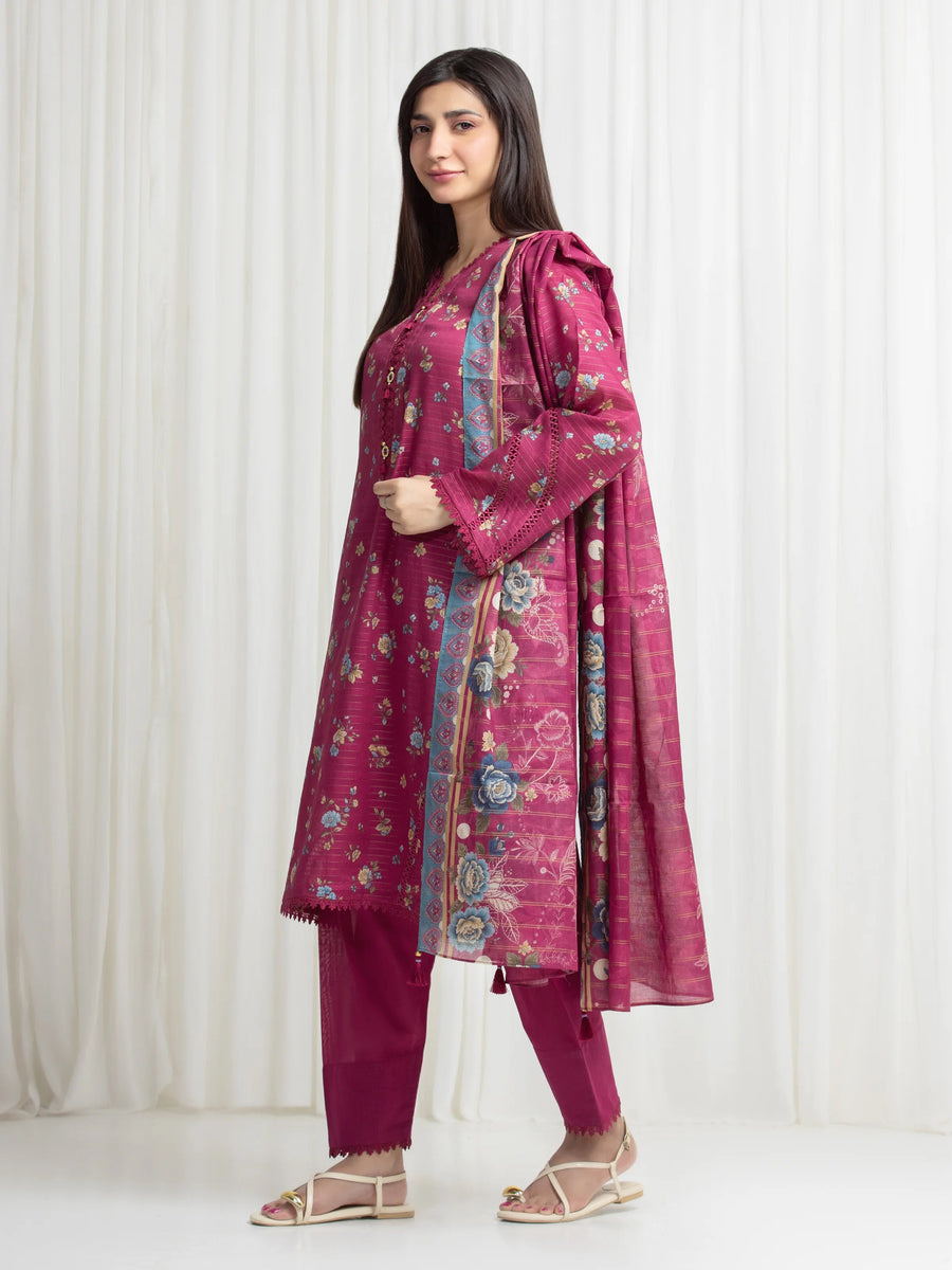 edenrobe Merak Printed Zari Lawn Unstitched 3Pc Suit EWU6M6-071