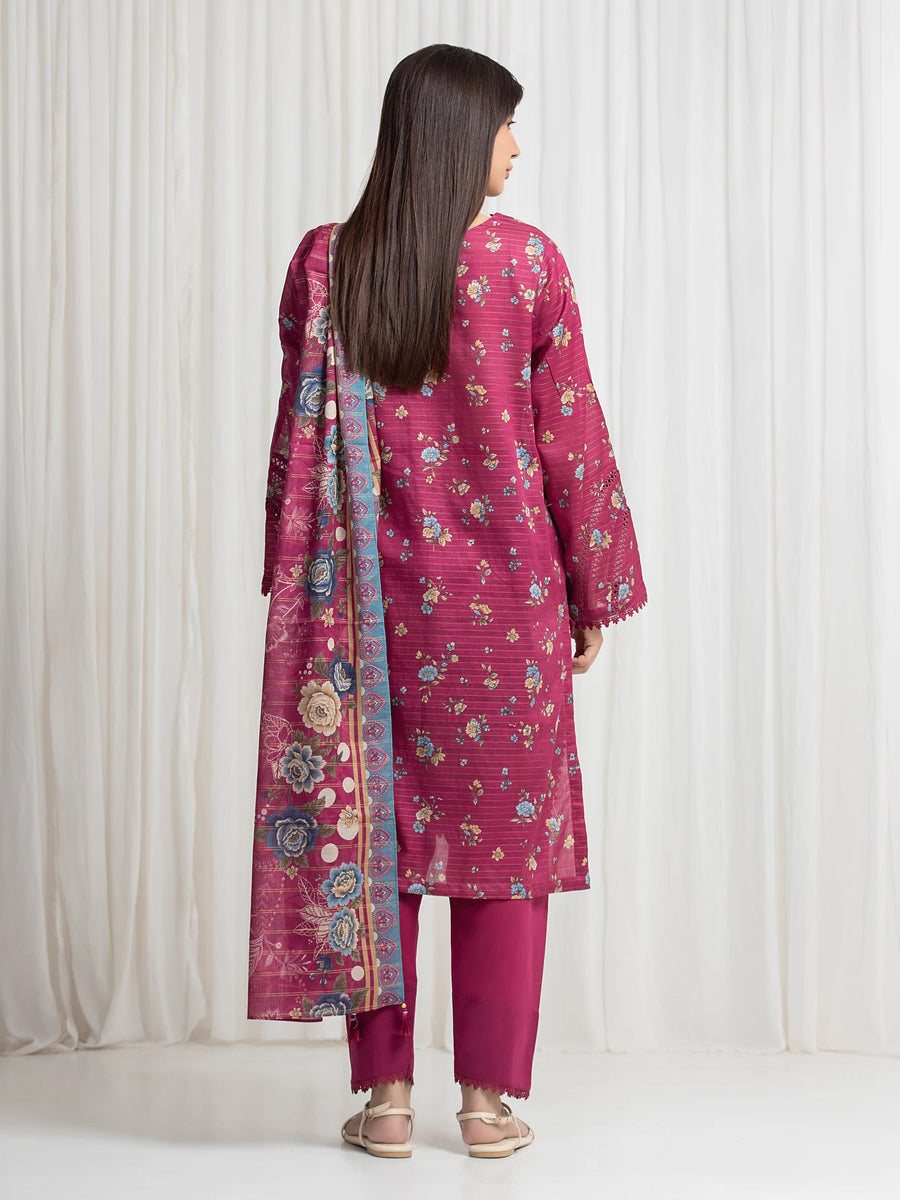 edenrobe Merak Printed Zari Lawn Unstitched 3Pc Suit EWU6M6-071