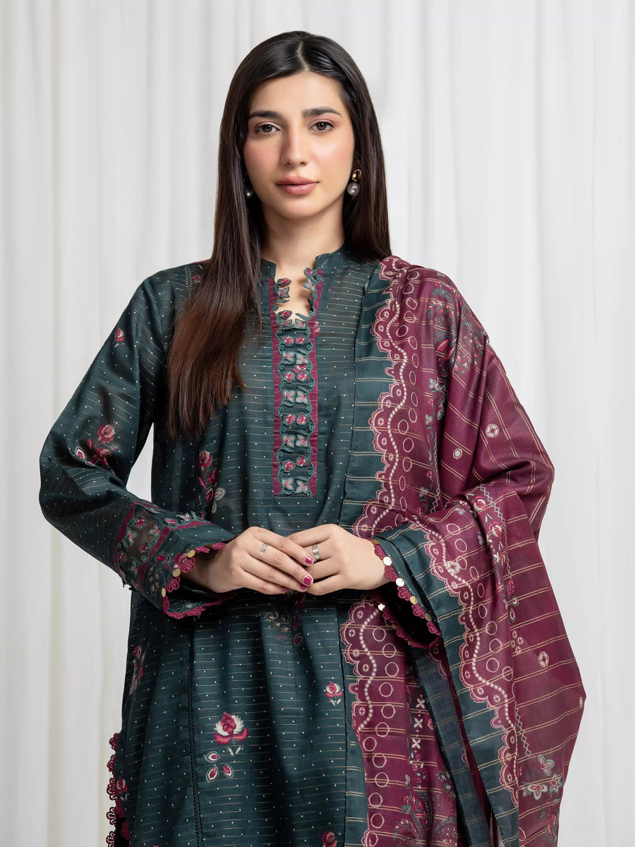 edenrobe Merak Printed Zari Lawn Unstitched 3Pc Suit EWU6M6-072