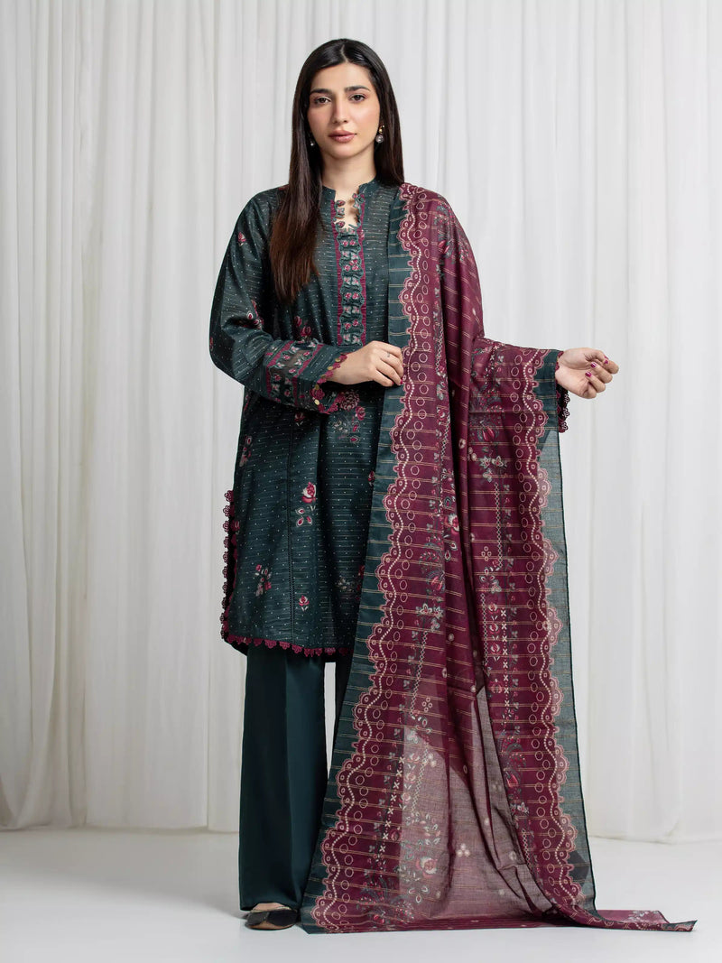 edenrobe Merak Printed Zari Lawn Unstitched 3Pc Suit EWU6M6-072