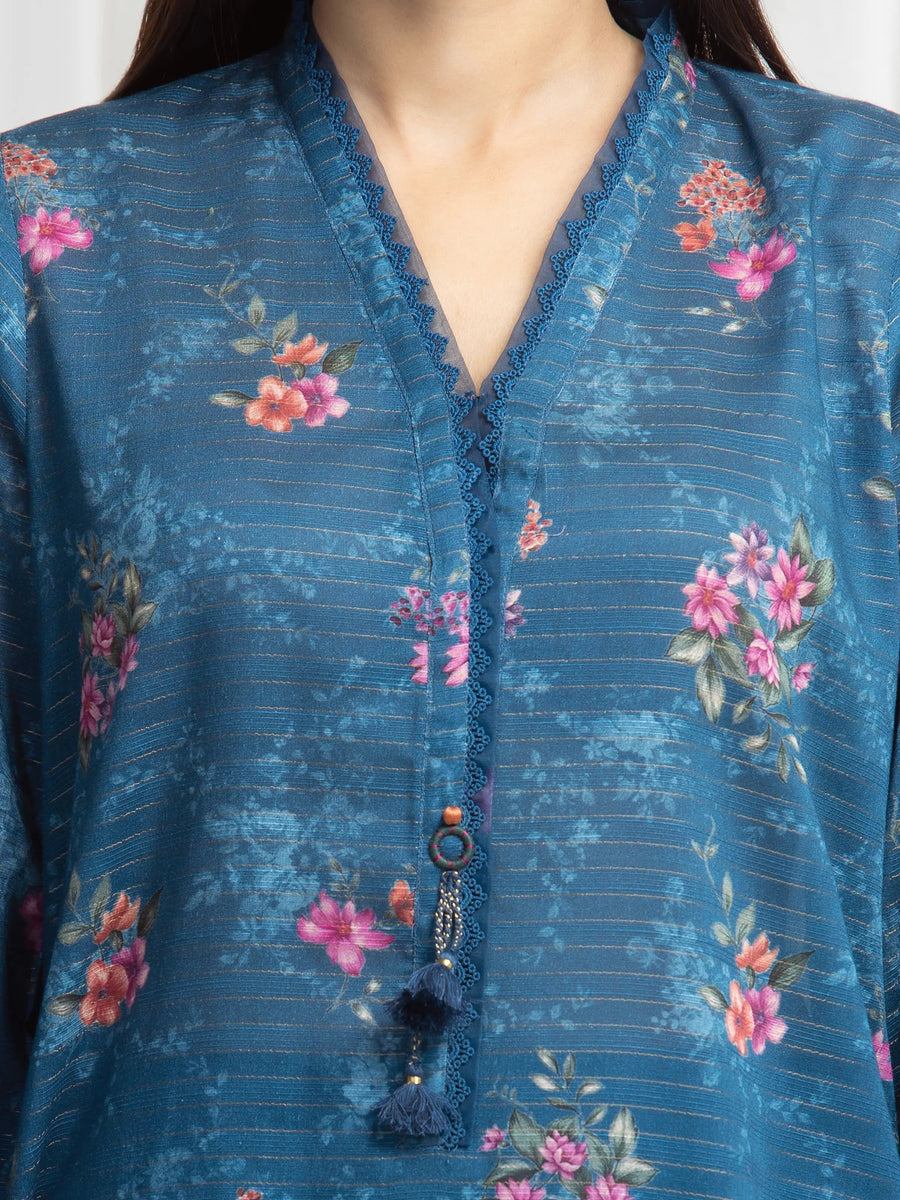 edenrobe Merak Printed Zari Lawn Unstitched 3Pc Suit EWU6M6-073