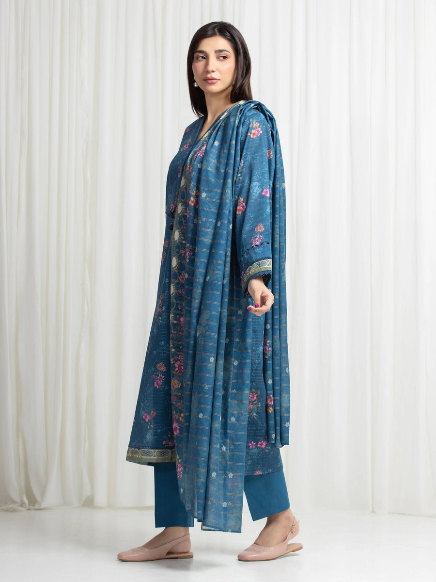 edenrobe Merak Printed Zari Lawn Unstitched 3Pc Suit EWU6M6-073