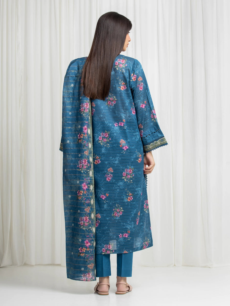 edenrobe Merak Printed Zari Lawn Unstitched 3Pc Suit EWU6M6-073