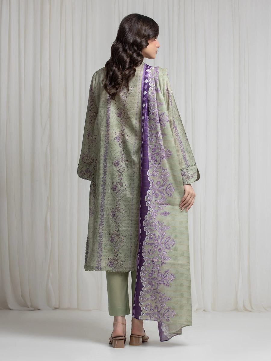 edenrobe Merak Printed Zari Lawn Unstitched 3Pc Suit EWU6M6-074