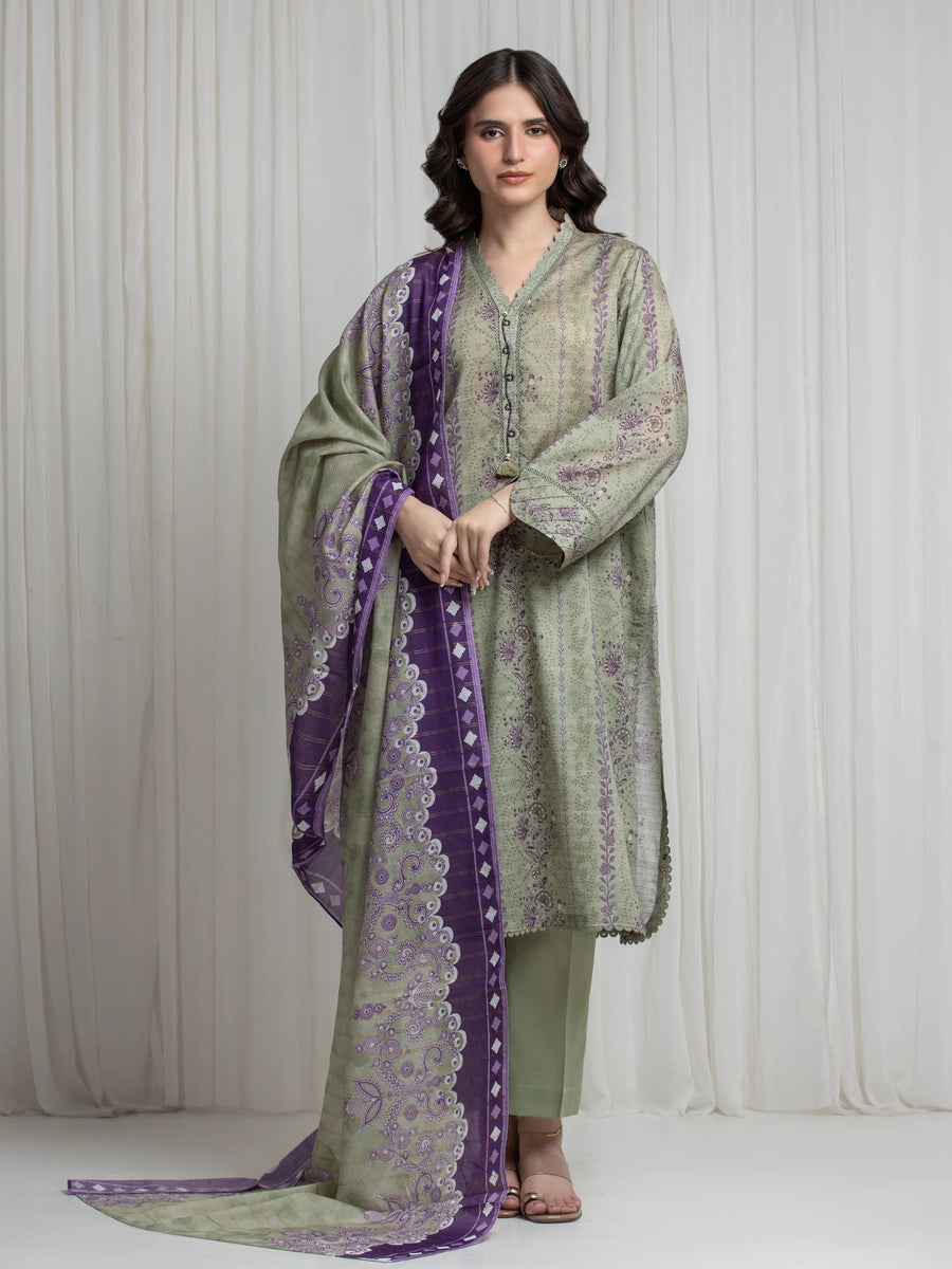 edenrobe Merak Printed Zari Lawn Unstitched 3Pc Suit EWU6M6-074