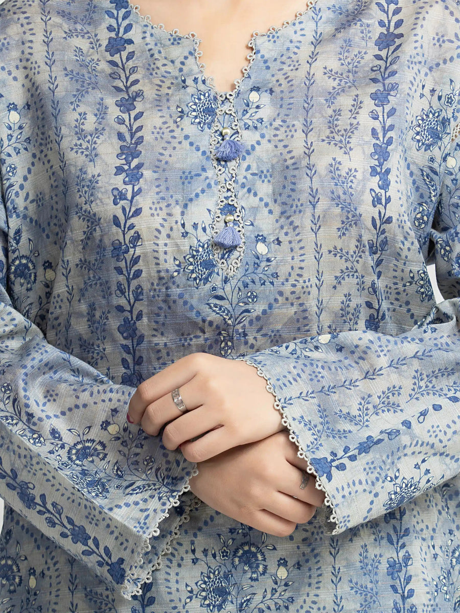 edenrobe Merak Printed Zari Lawn Unstitched 3Pc Suit EWU6M6-075