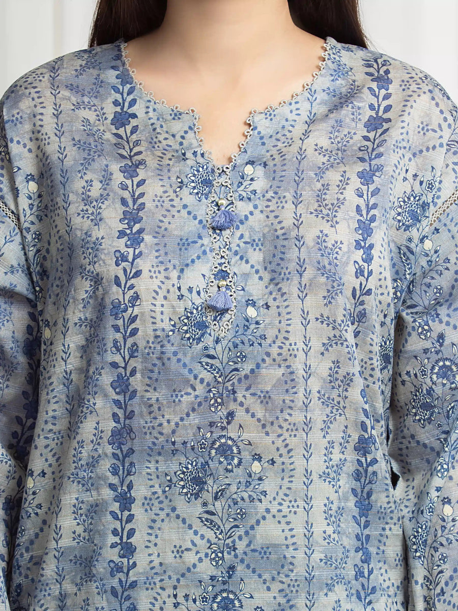 edenrobe Merak Printed Zari Lawn Unstitched 3Pc Suit EWU6M6-075
