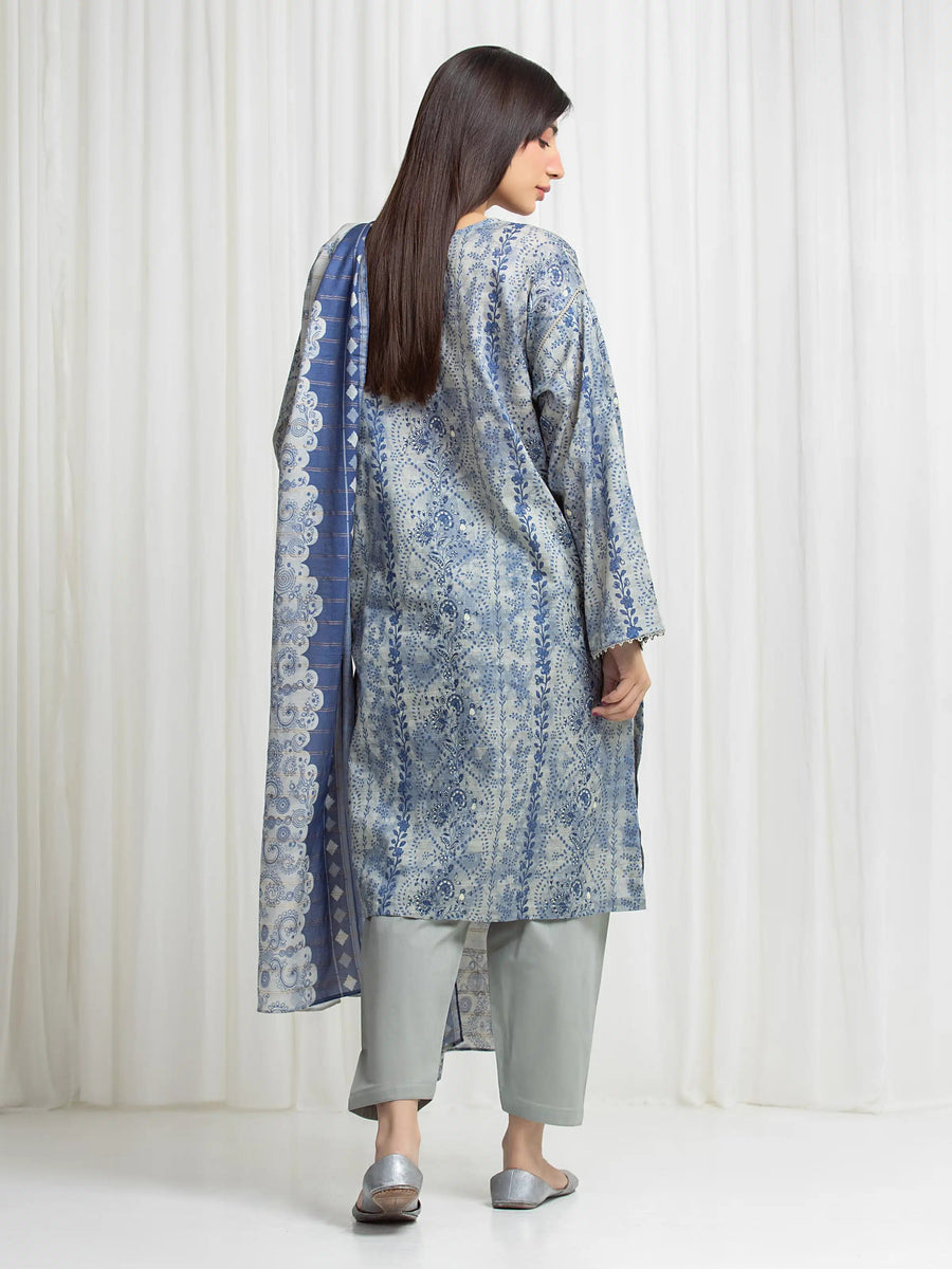 edenrobe Merak Printed Zari Lawn Unstitched 3Pc Suit EWU6M6-075