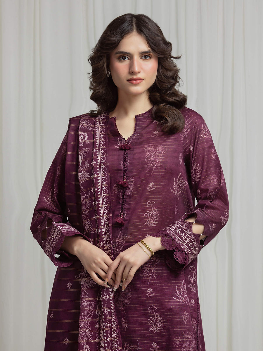 edenrobe Merak Printed Zari Lawn Unstitched 3Pc Suit EWU6M6-076