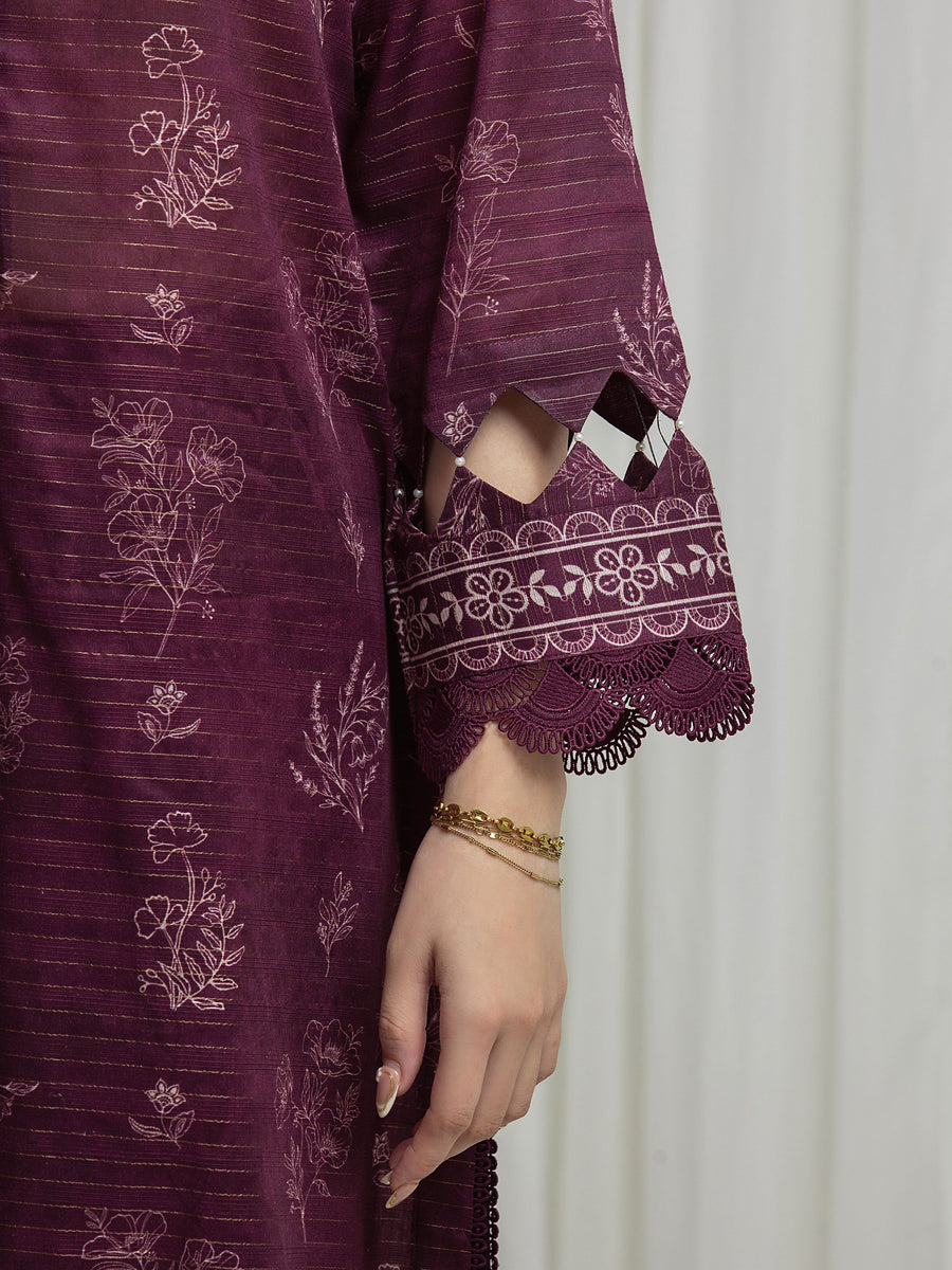 edenrobe Merak Printed Zari Lawn Unstitched 3Pc Suit EWU6M6-076
