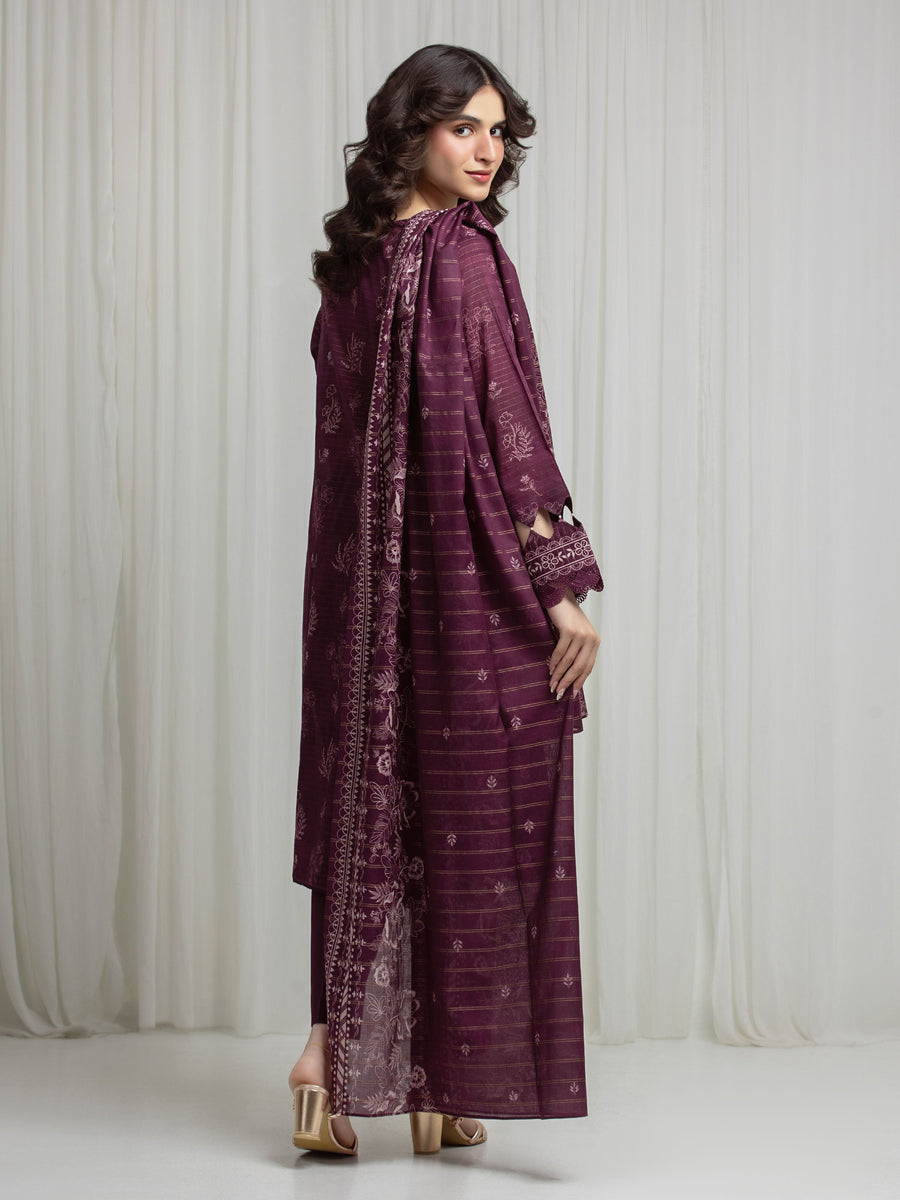 edenrobe Merak Printed Zari Lawn Unstitched 3Pc Suit EWU6M6-076