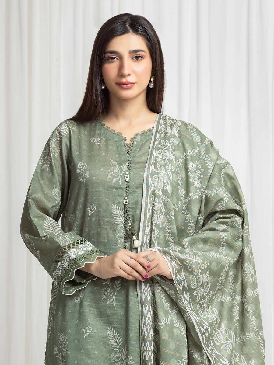 edenrobe Merak Printed Zari Lawn Unstitched 3Pc Suit EWU6M6-077