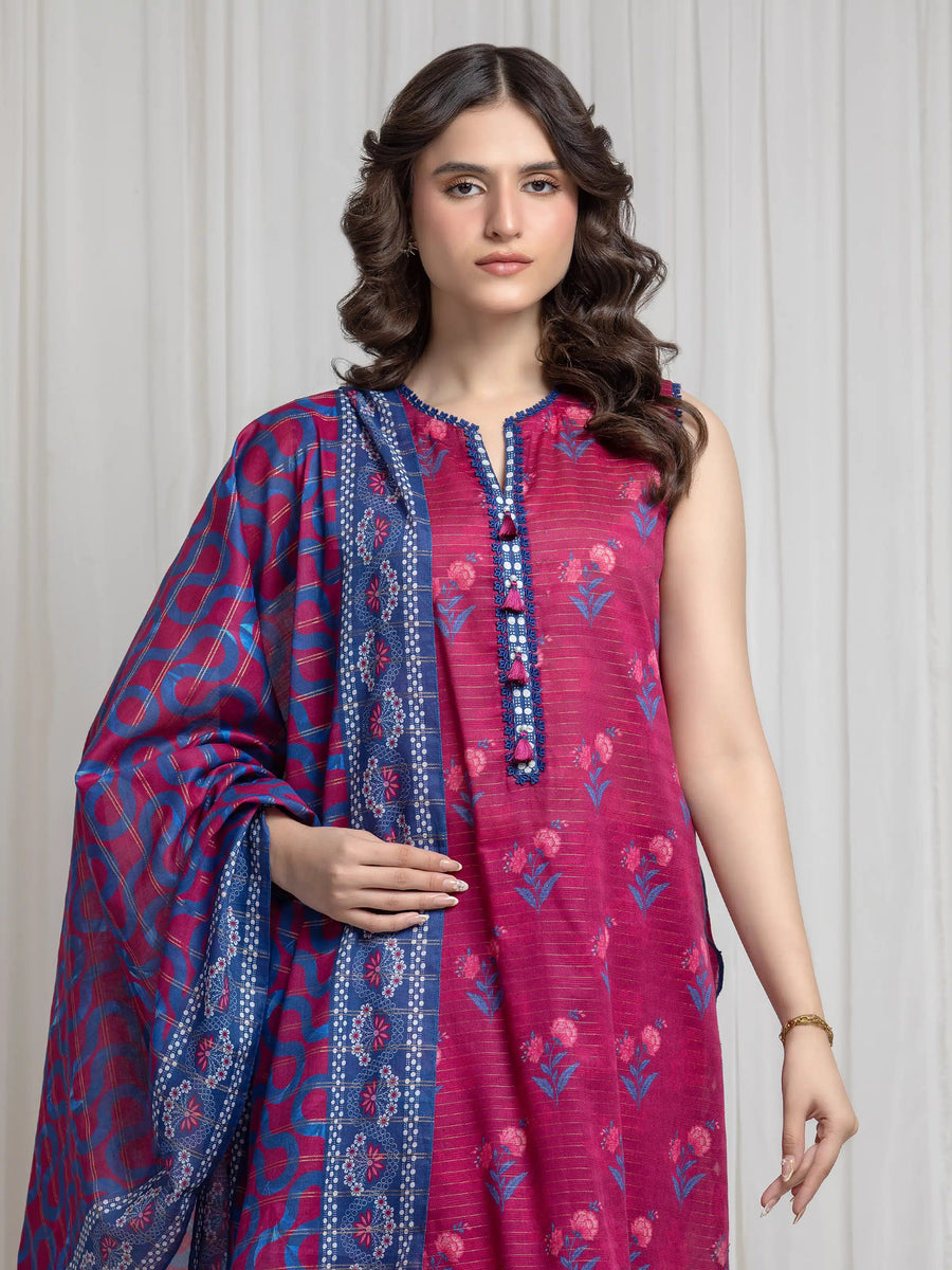 edenrobe Merak Printed Zari Lawn Unstitched 3Pc Suit EWU6M6-078