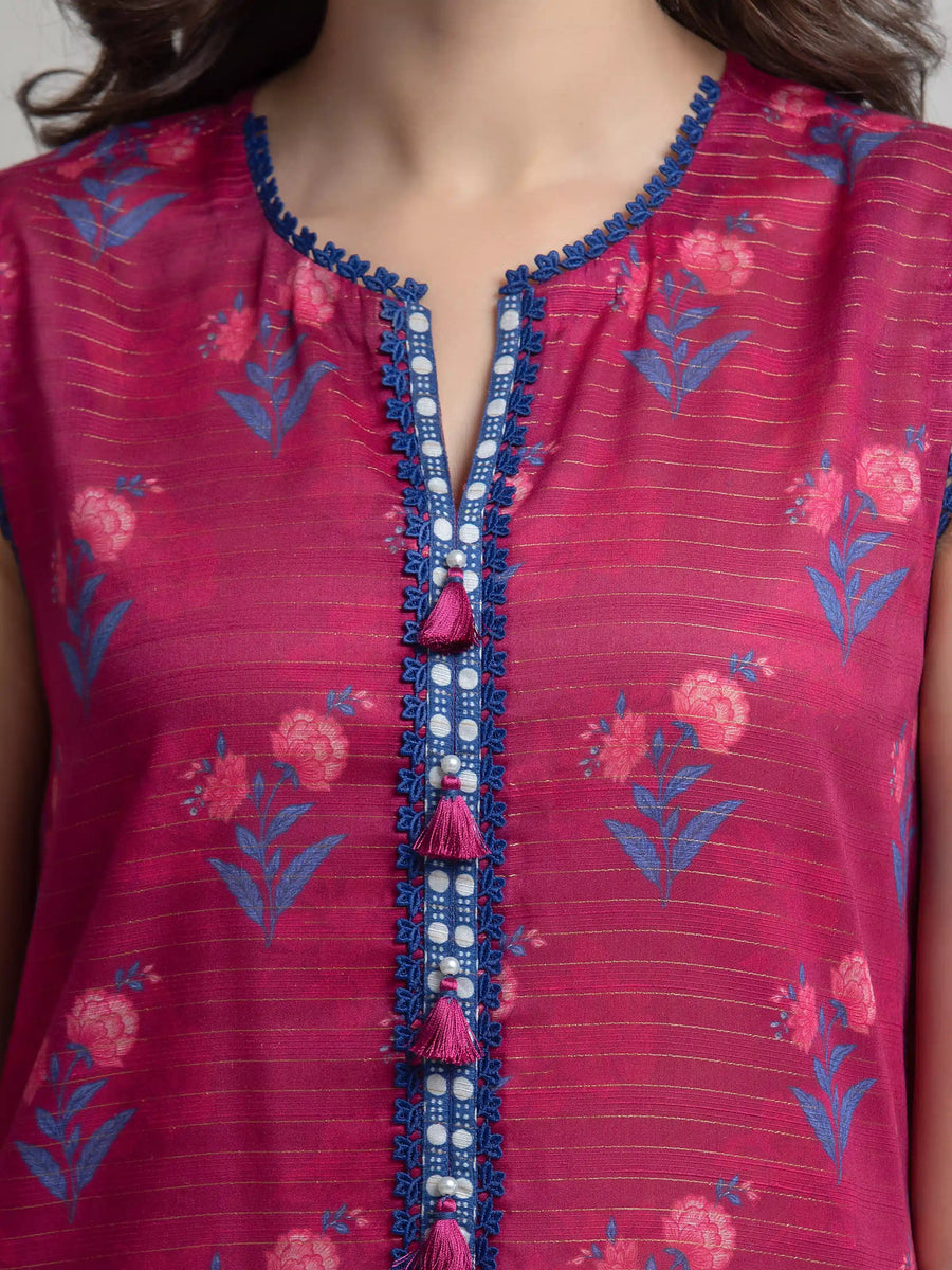 edenrobe Merak Printed Zari Lawn Unstitched 3Pc Suit EWU6M6-078