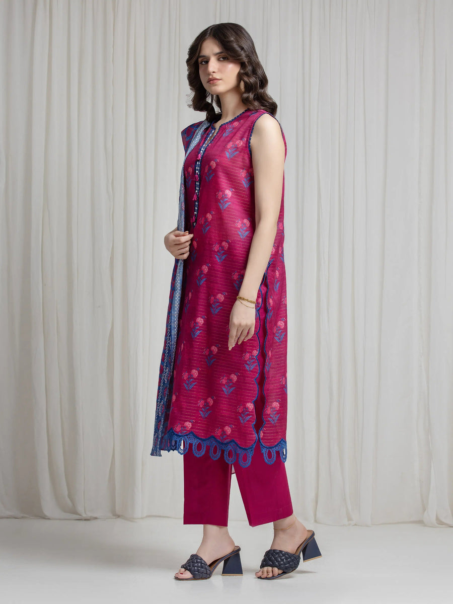edenrobe Merak Printed Zari Lawn Unstitched 3Pc Suit EWU6M6-078